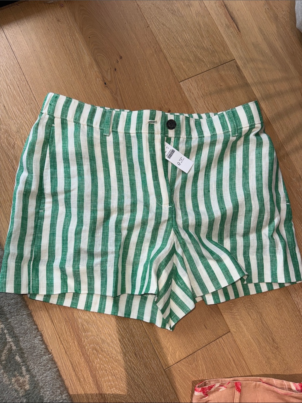 J. Crew Green and White Striped Linen-Blend Shorts